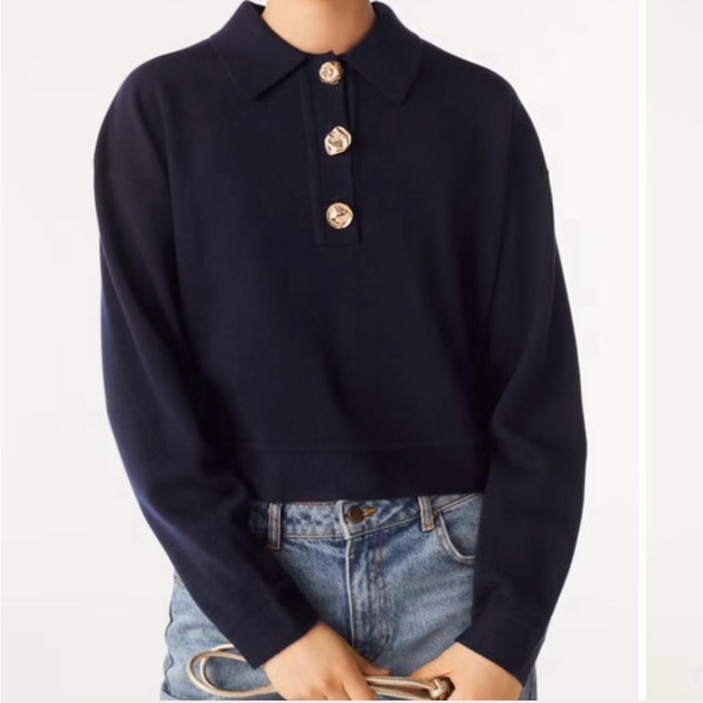 Sioni Dark Blue Sweater with Gold Buttons. Like New, size L.
